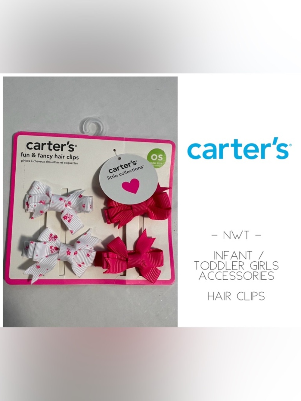 🆕CARTER’S - NWT - INFANT / TODDLER GIRLS 4PK HAIR CLIPS